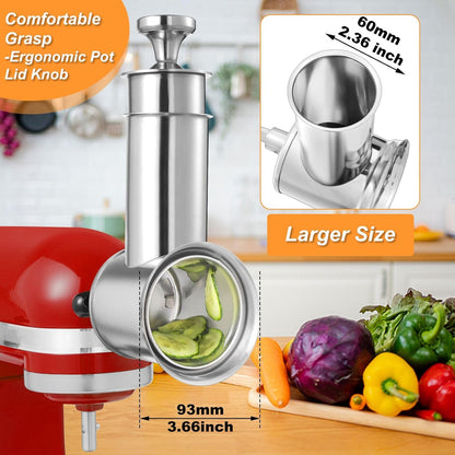 Large Stainless Steel Slicer Shredder Attachment for KitchenAid Mixers,Dishwasher Safe Vegetable Cheese Grater Accessories with 4 Cutting Blades