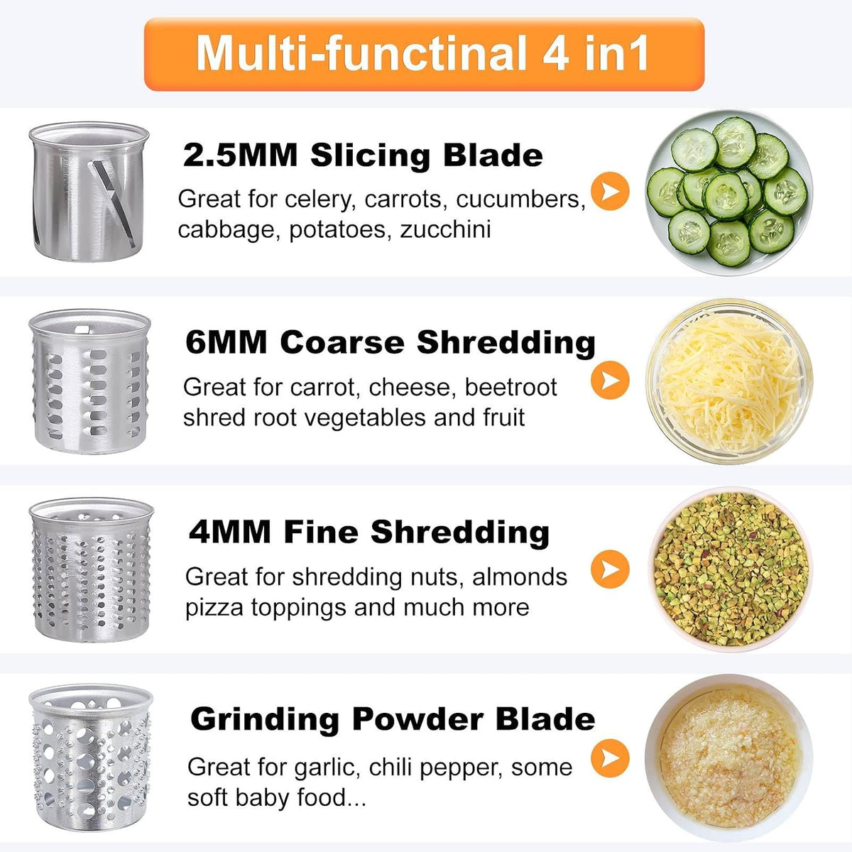 Large Stainless Steel Slicer Shredder Attachment for KitchenAid Mixers,Dishwasher Safe Vegetable Cheese Grater Accessories with 4 Cutting Blades