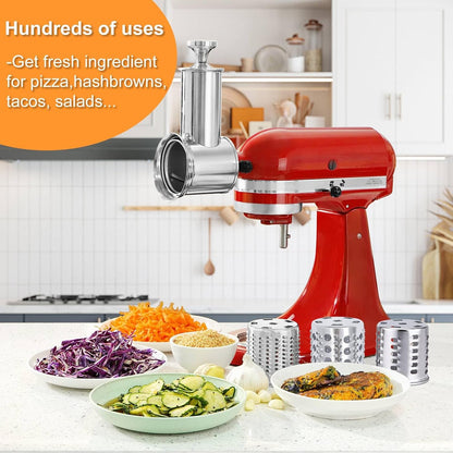 Large Stainless Steel Slicer Shredder Attachment for KitchenAid Mixers,Dishwasher Safe Vegetable Cheese Grater Accessories with 4 Cutting Blades