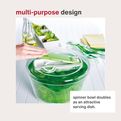 Easy Spin 2 AquaVent Large Salad Spinner - Salad Spinner with Pull Cord - Salad Bowl for 4 to 6 Servings - Manual Vegetable and Fruit Dryer - Vegetable Spinner with Brake - Green, Large