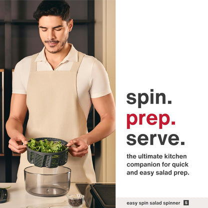 Easy Spin 2 AquaVent Large Salad Spinner - Salad Spinner with Pull Cord - Salad Bowl for 4 to 6 Servings - Manual Vegetable and Fruit Dryer - Vegetable Spinner with Brake - Green, Large