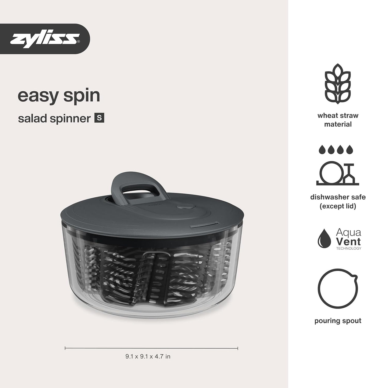 Easy Spin 2 AquaVent Large Salad Spinner - Salad Spinner with Pull Cord - Salad Bowl for 4 to 6 Servings - Manual Vegetable and Fruit Dryer - Vegetable Spinner with Brake - Green, Large