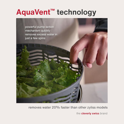 Easy Spin 2 AquaVent Large Salad Spinner - Salad Spinner with Pull Cord - Salad Bowl for 4 to 6 Servings - Manual Vegetable and Fruit Dryer - Vegetable Spinner with Brake - Green, Large