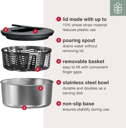 Easy Spin 2 AquaVent Large Salad Spinner - Salad Spinner with Pull Cord - Salad Bowl for 4 to 6 Servings - Manual Vegetable and Fruit Dryer - Vegetable Spinner with Brake - Green, Large