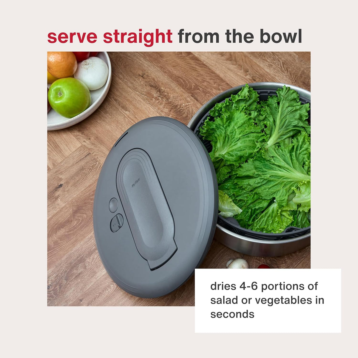 Easy Spin 2 AquaVent Large Salad Spinner - Salad Spinner with Pull Cord - Salad Bowl for 4 to 6 Servings - Manual Vegetable and Fruit Dryer - Vegetable Spinner with Brake - Green, Large