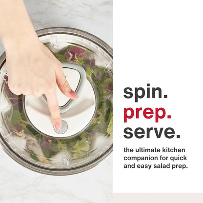 Easy Spin 2 AquaVent Large Salad Spinner - Salad Spinner with Pull Cord - Salad Bowl for 4 to 6 Servings - Manual Vegetable and Fruit Dryer - Vegetable Spinner with Brake - Green, Large