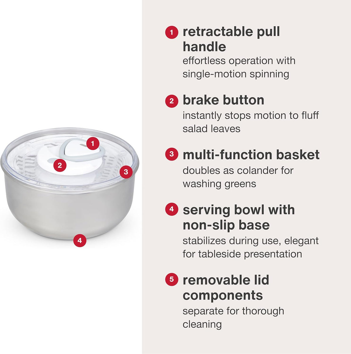 Easy Spin 2 AquaVent Large Salad Spinner - Salad Spinner with Pull Cord - Salad Bowl for 4 to 6 Servings - Manual Vegetable and Fruit Dryer - Vegetable Spinner with Brake - Green, Large