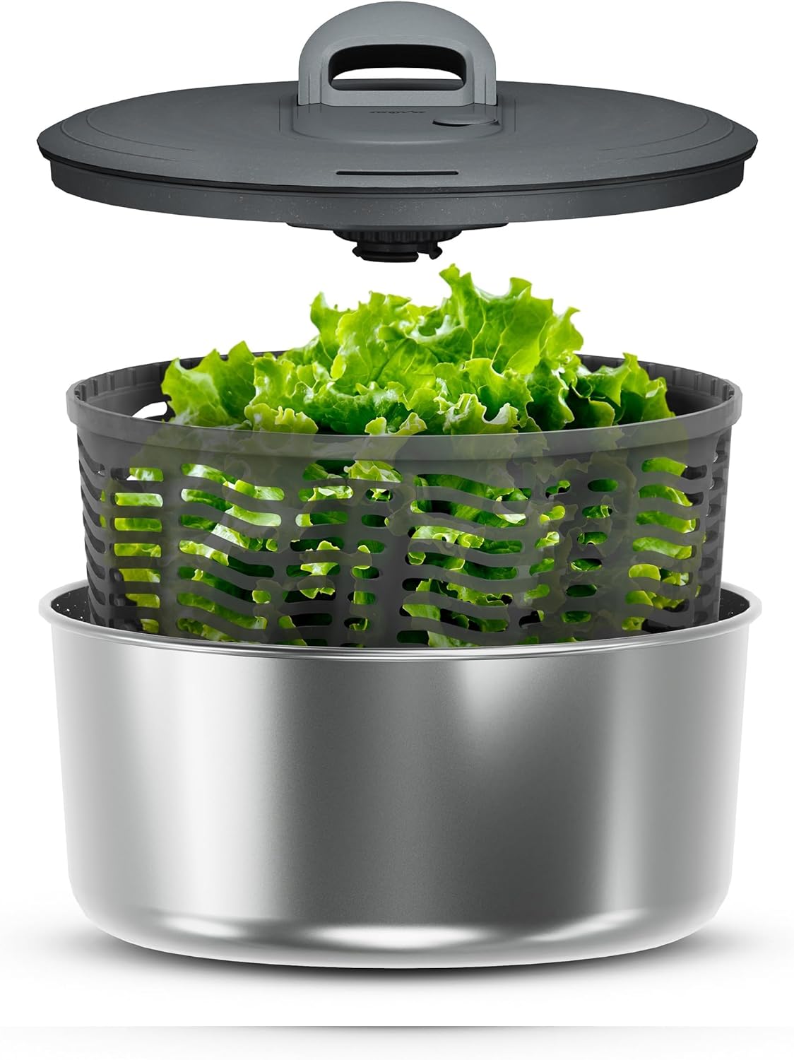 Easy Spin 2 AquaVent Large Salad Spinner - Salad Spinner with Pull Cord - Salad Bowl for 4 to 6 Servings - Manual Vegetable and Fruit Dryer - Vegetable Spinner with Brake - Green, Large
