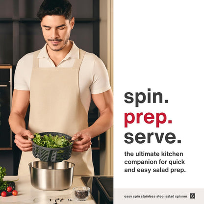 Easy Spin 2 AquaVent Large Salad Spinner - Salad Spinner with Pull Cord - Salad Bowl for 4 to 6 Servings - Manual Vegetable and Fruit Dryer - Vegetable Spinner with Brake - Green, Large