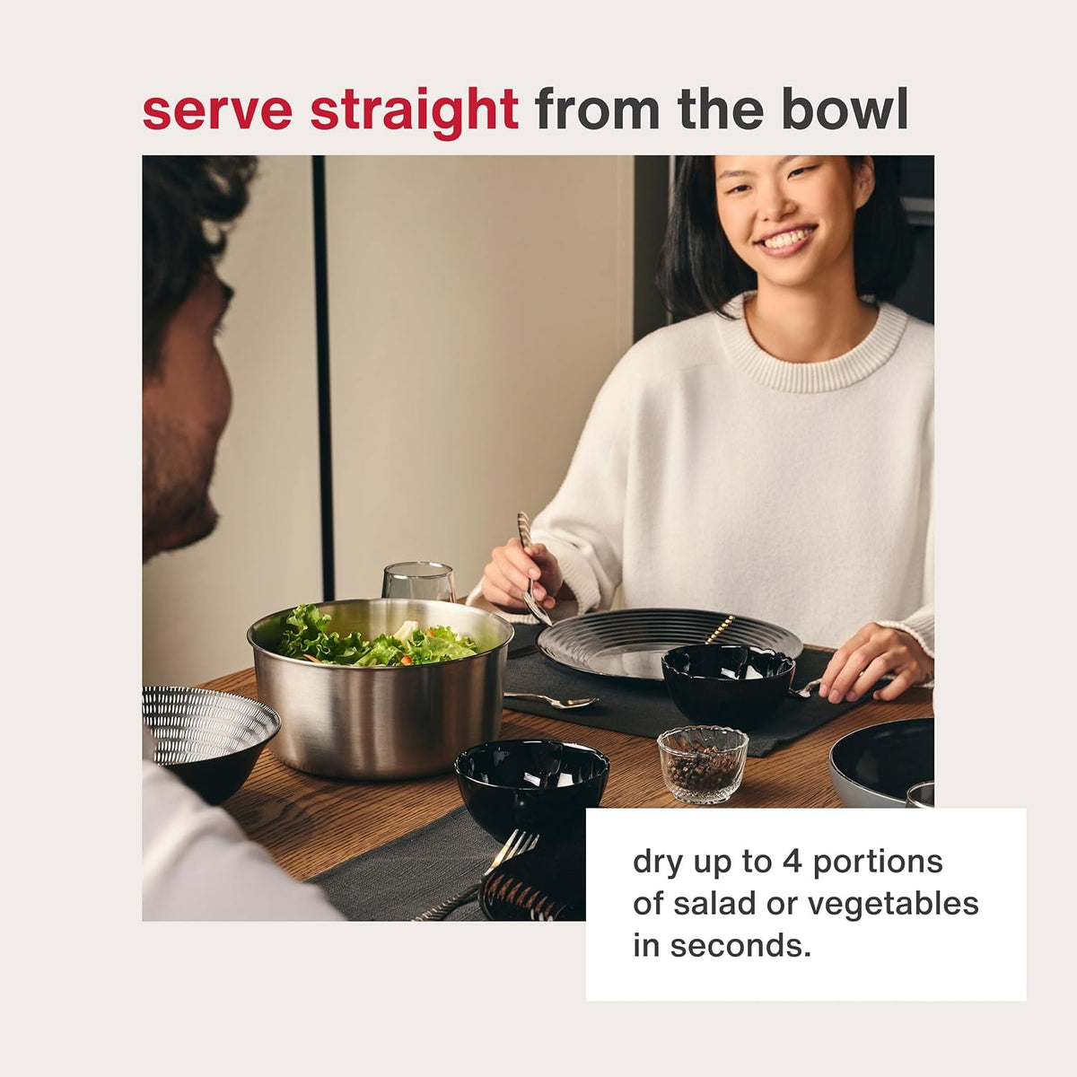 Easy Spin 2 AquaVent Large Salad Spinner - Salad Spinner with Pull Cord - Salad Bowl for 4 to 6 Servings - Manual Vegetable and Fruit Dryer - Vegetable Spinner with Brake - Green, Large