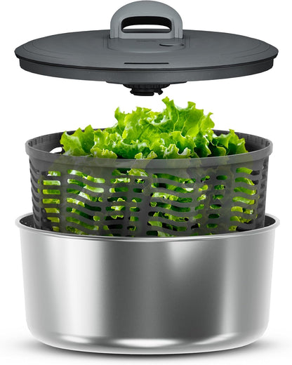 Easy Spin 2 AquaVent Large Salad Spinner - Salad Spinner with Pull Cord - Salad Bowl for 4 to 6 Servings - Manual Vegetable and Fruit Dryer - Vegetable Spinner with Brake - Green, Large