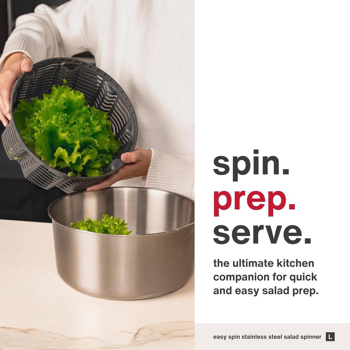 Easy Spin 2 AquaVent Large Salad Spinner - Salad Spinner with Pull Cord - Salad Bowl for 4 to 6 Servings - Manual Vegetable and Fruit Dryer - Vegetable Spinner with Brake - Green, Large