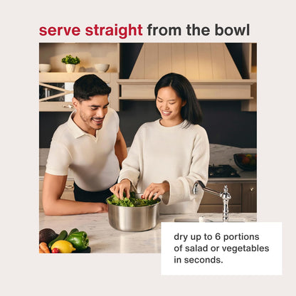 Easy Spin 2 AquaVent Large Salad Spinner - Salad Spinner with Pull Cord - Salad Bowl for 4 to 6 Servings - Manual Vegetable and Fruit Dryer - Vegetable Spinner with Brake - Green, Large