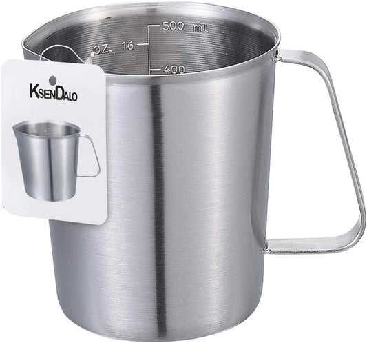SUS304 Stainless Steel Measuring Cup Pitcher, 16oz/2Cup/500mL Metal Measuring Cup with Precision Engraved Markings for Kitchen Baking, Frothing, Liquid, Coffee, Milk