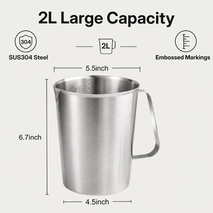 SUS304 Stainless Steel Measuring Cup Pitcher, 16oz/2Cup/500mL Metal Measuring Cup with Precision Engraved Markings for Kitchen Baking, Frothing, Liquid, Coffee, Milk