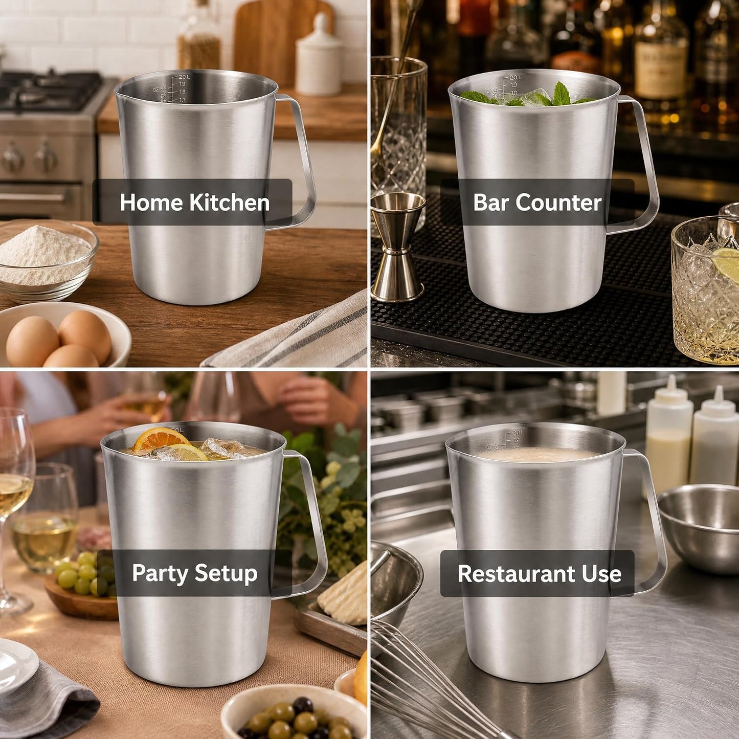 SUS304 Stainless Steel Measuring Cup Pitcher, 16oz/2Cup/500mL Metal Measuring Cup with Precision Engraved Markings for Kitchen Baking, Frothing, Liquid, Coffee, Milk