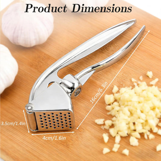 Premium Zinc Alloy Garlic Press, Heavy Duty Rust-Proof Garlic Crusher Mincer with Ergonomic Handle, Dishwasher Safe Easy Squeeze & Clean Kitchen Tool - Silver