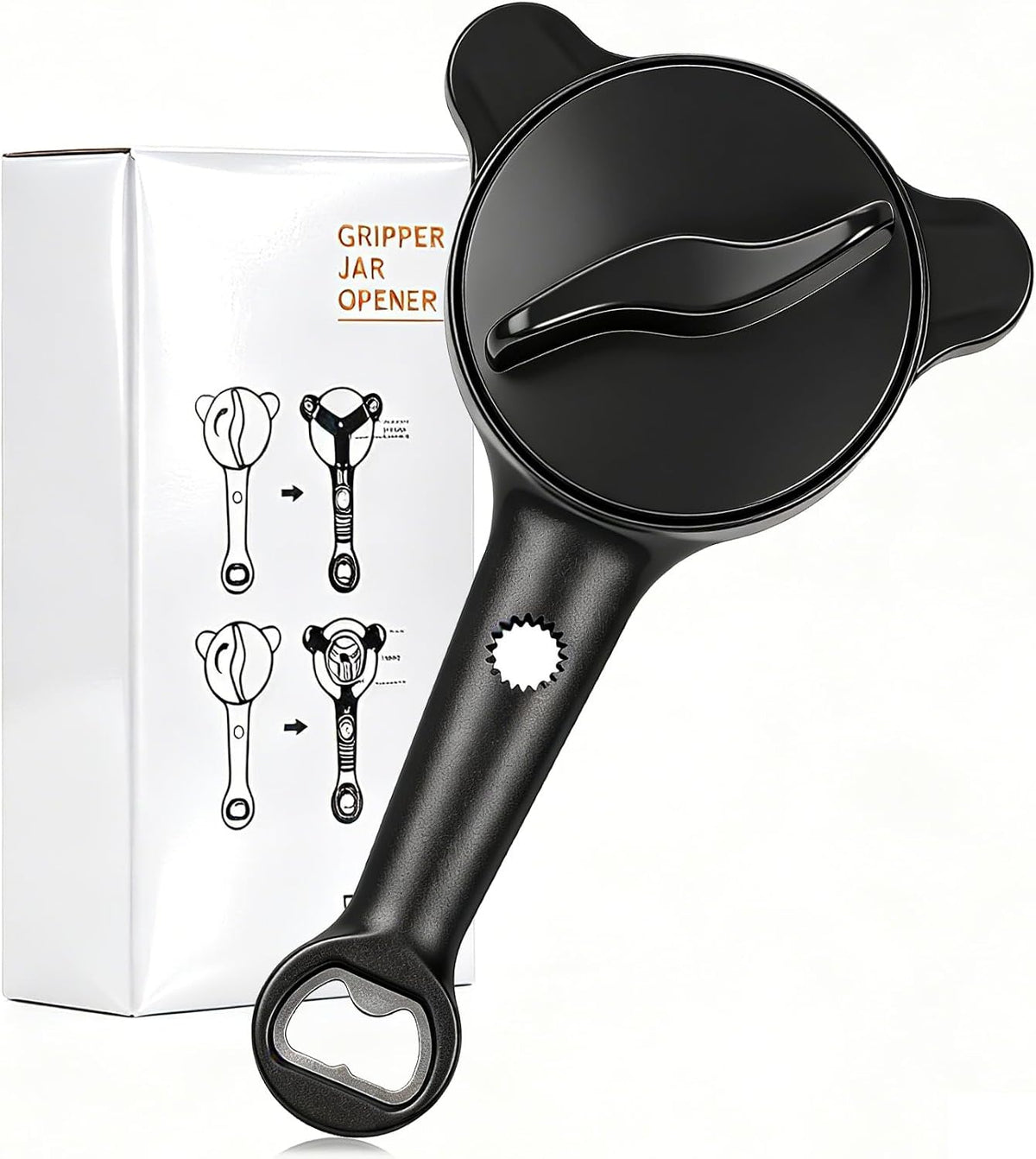 Jar Openers for Seniors, 4-in-1 Can Opener for Weak Hands & Seniors – Ergonomic Non-Slip Handle, Fits 1-3.5 Inch Kitchen Mason Jars, Bottles & Cans (Black)