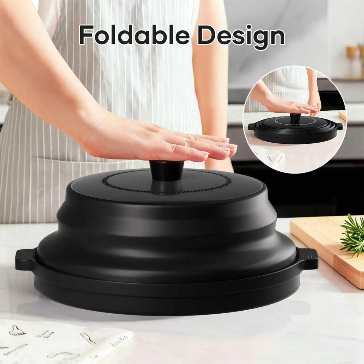 2 in 1 Microwave Splatter Cover for Food, Large Plastic & Silicone Collapsible Vented Food Guard Lid, Plate Holder & Kitchen Colander with Anti-scald Base Plate, Red