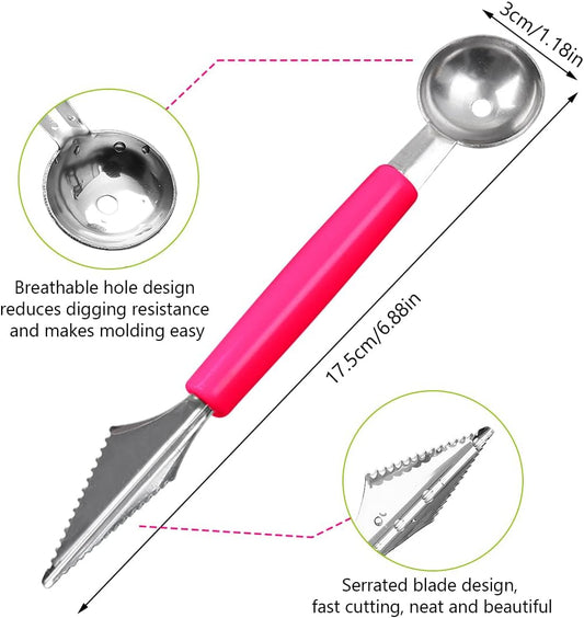 Double Sided Melon Baller Scoop,2 in 1 Stainless Steel Fruit Scooper Seed Remover Cutter,Melon Baller Spoon,Avocado Cutter,Watermelon Carving Knife for Dig Pulp Separator Fruit Slicer (red)