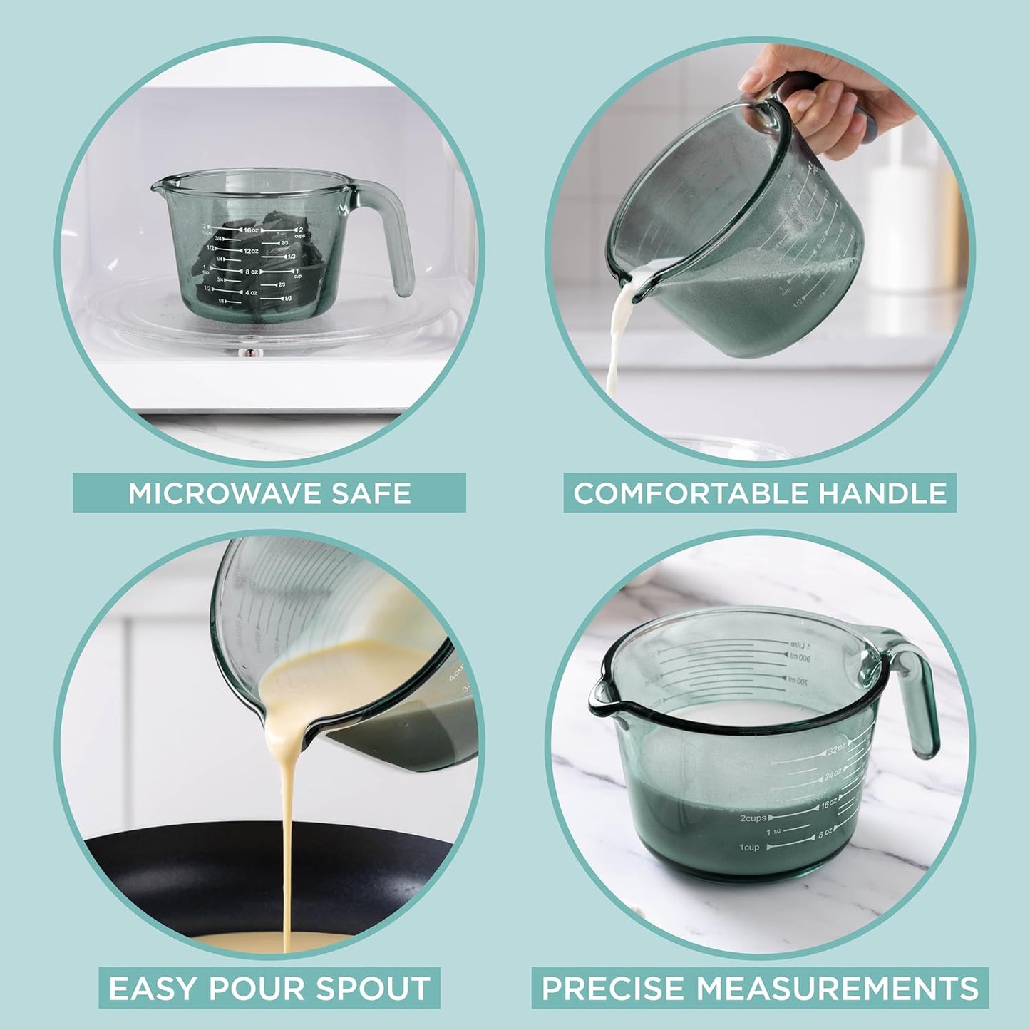 Glass Measuring Cups - Ideal for Cooking and Baking, Green