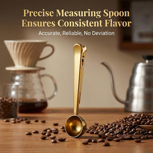 Stainless Steel Coffee Scoop with Clip - Coffee Scoop for Ground Coffee, Precision Coffee Measuring Scoop, Tablespoon Stainless Steel Scoop for Coffee, Tea, Protein Powder (Gold)
