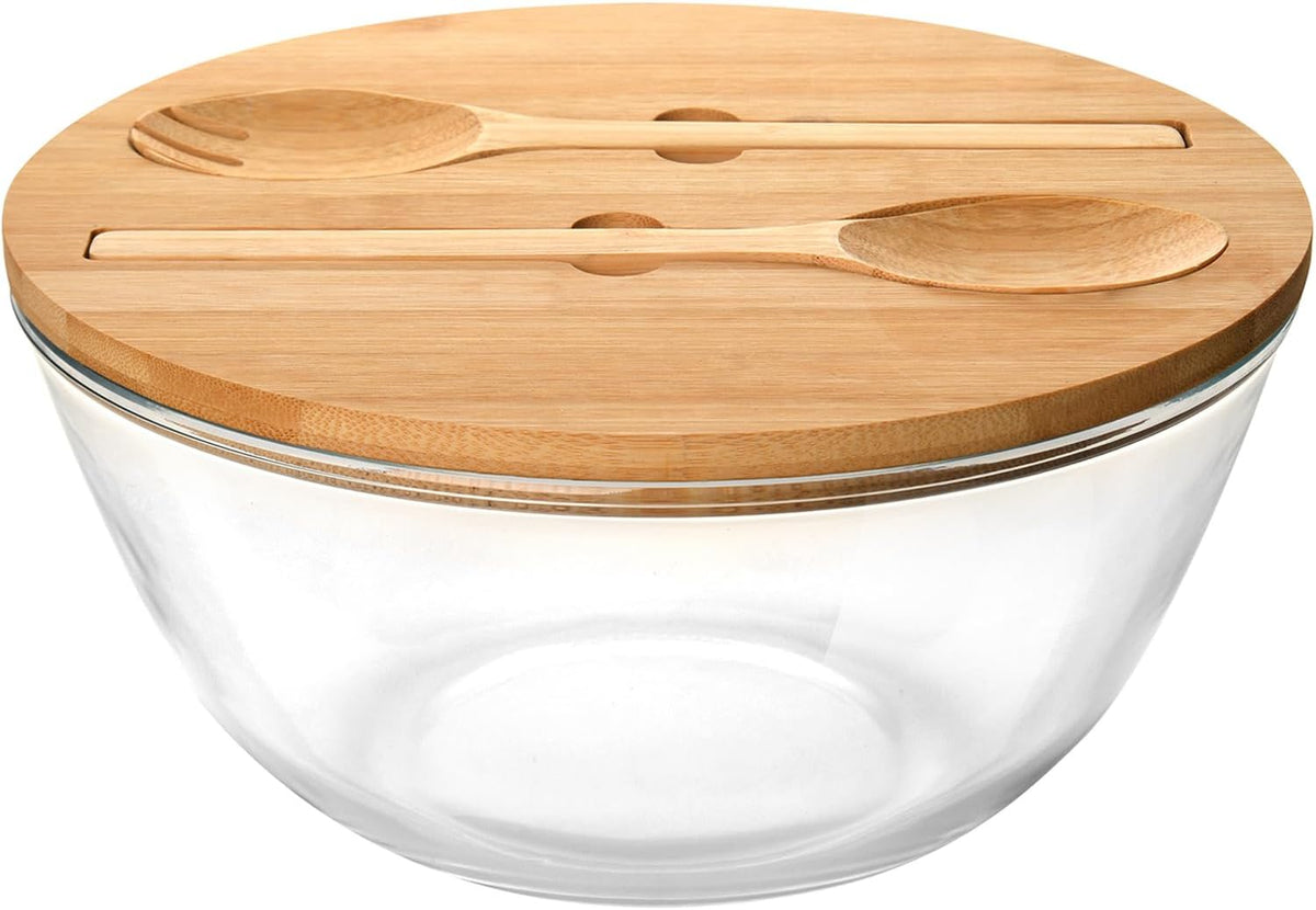 Glass Salad Bowl with Sealing Lid, 10.6Inch Large Trifle Bowl Glass Fruit Bowl, 4.7 Quart Large Capacity Serving Bowls for Salad, Pasta, Fruit, Dessert Display Cake, Microwave Safe
