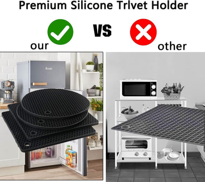 Silicone Trivet Pot Mat, Silicone Pot Holders for Hot Pan and Pot Pads. Heat Resistant Counter Mats for Tables Placemats,Countertops, Spoon Rest and Large Coasters,4 Pack Gray(2 Squared + 2 Round)