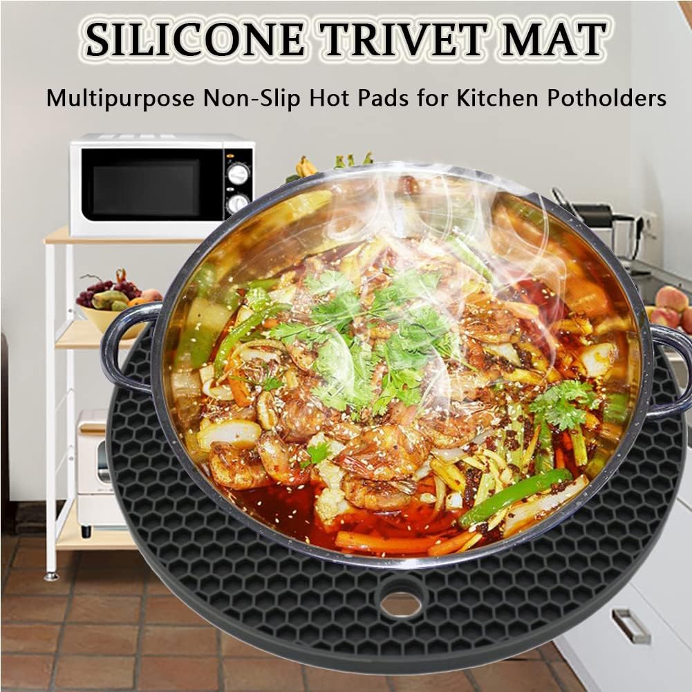 Silicone Trivet Pot Mat, Silicone Pot Holders for Hot Pan and Pot Pads. Heat Resistant Counter Mats for Tables Placemats,Countertops, Spoon Rest and Large Coasters,4 Pack Gray(2 Squared + 2 Round)