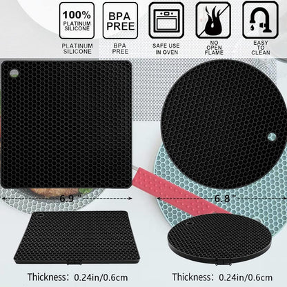 Silicone Trivet Pot Mat, Silicone Pot Holders for Hot Pan and Pot Pads. Heat Resistant Counter Mats for Tables Placemats,Countertops, Spoon Rest and Large Coasters,4 Pack Gray(2 Squared + 2 Round)