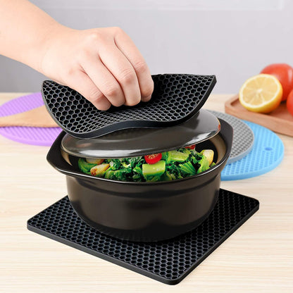 Silicone Trivet Pot Mat, Silicone Pot Holders for Hot Pan and Pot Pads. Heat Resistant Counter Mats for Tables Placemats,Countertops, Spoon Rest and Large Coasters,4 Pack Gray(2 Squared + 2 Round)
