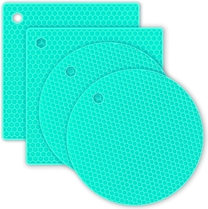 Silicone Trivet Pot Mat, Silicone Pot Holders for Hot Pan and Pot Pads. Heat Resistant Counter Mats for Tables Placemats,Countertops, Spoon Rest and Large Coasters,4 Pack Gray(2 Squared + 2 Round)