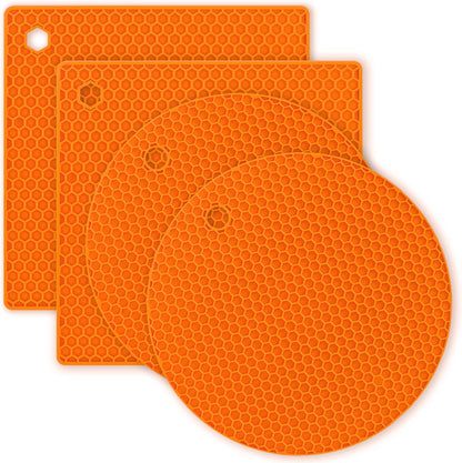 Silicone Trivet Pot Mat, Silicone Pot Holders for Hot Pan and Pot Pads. Heat Resistant Counter Mats for Tables Placemats,Countertops, Spoon Rest and Large Coasters,4 Pack Gray(2 Squared + 2 Round)
