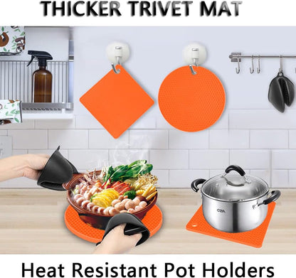 Silicone Trivet Pot Mat, Silicone Pot Holders for Hot Pan and Pot Pads. Heat Resistant Counter Mats for Tables Placemats,Countertops, Spoon Rest and Large Coasters,4 Pack Gray(2 Squared + 2 Round)