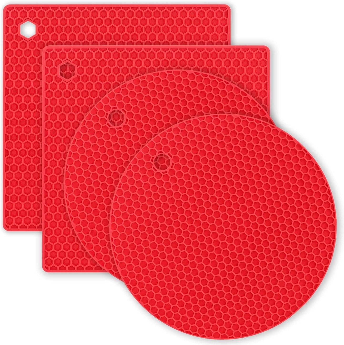 Silicone Trivet Pot Mat, Silicone Pot Holders for Hot Pan and Pot Pads. Heat Resistant Counter Mats for Tables Placemats,Countertops, Spoon Rest and Large Coasters,4 Pack Gray(2 Squared + 2 Round)