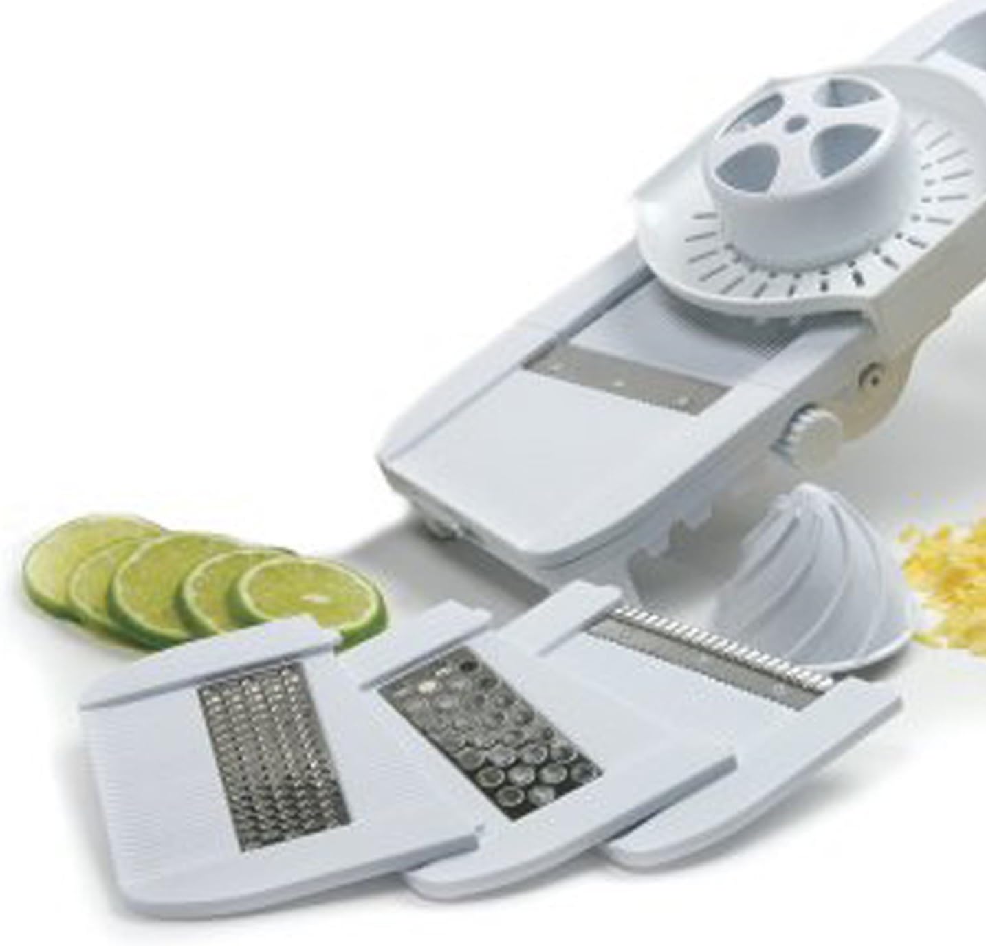 Deluxe Mandoline Slicer, Grater, Shredder, Julienne and Juicer w/ Safety Guard White