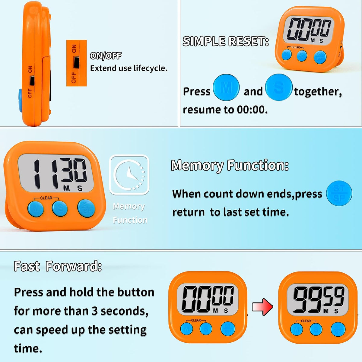 Timer for Kids Digital Kitchen Timers for Cooking- 2 Pack Blue Green