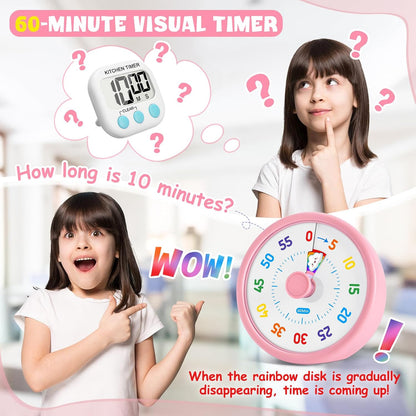 Visual Timer for Kids, 60-Min Silent Sound Rainbow Countdown Timer