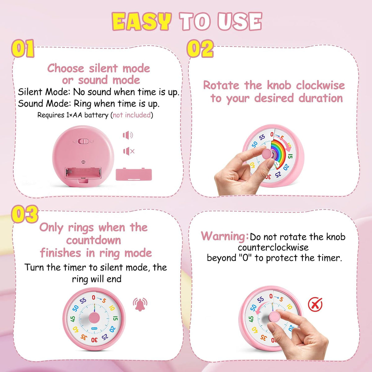 Visual Timer for Kids, 60-Min Silent Sound Rainbow Countdown Timer