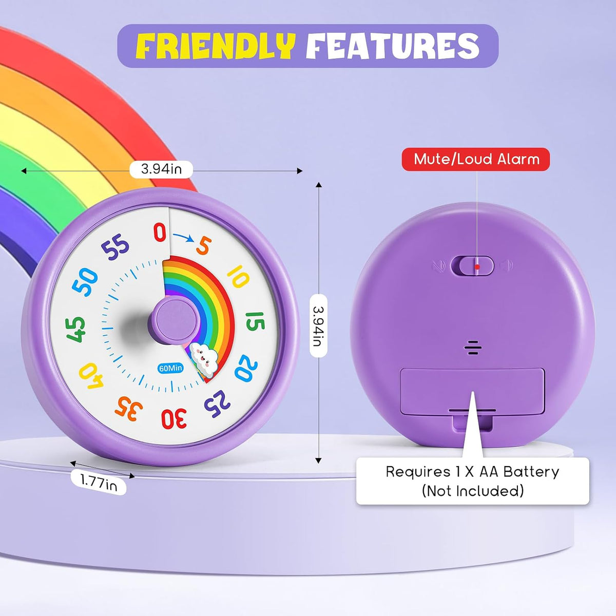 Visual Timer for Kids, 60-Min Silent Sound Rainbow Countdown Timer