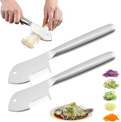 Stainless Steel Scallion Cutter, 2-in-1 Julienne Shredder | Precision julienne blade, ergonomic handle, scallion & green onion shredder, hanging hole