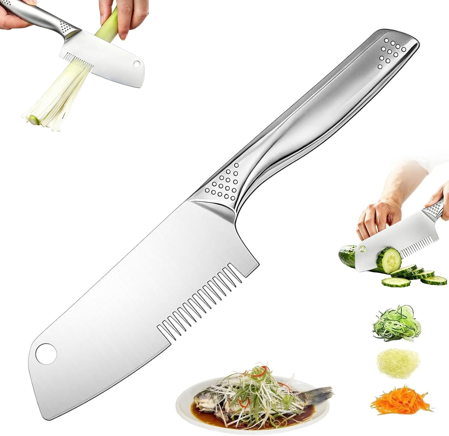 Stainless Steel Scallion Cutter, 2-in-1 Julienne Shredder | Precision julienne blade, ergonomic handle, scallion & green onion shredder, hanging hole