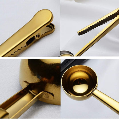 3-PC Coffee Scoop & Clip, 2-in-1 Stainless Steel 1-Tbsp Spoon