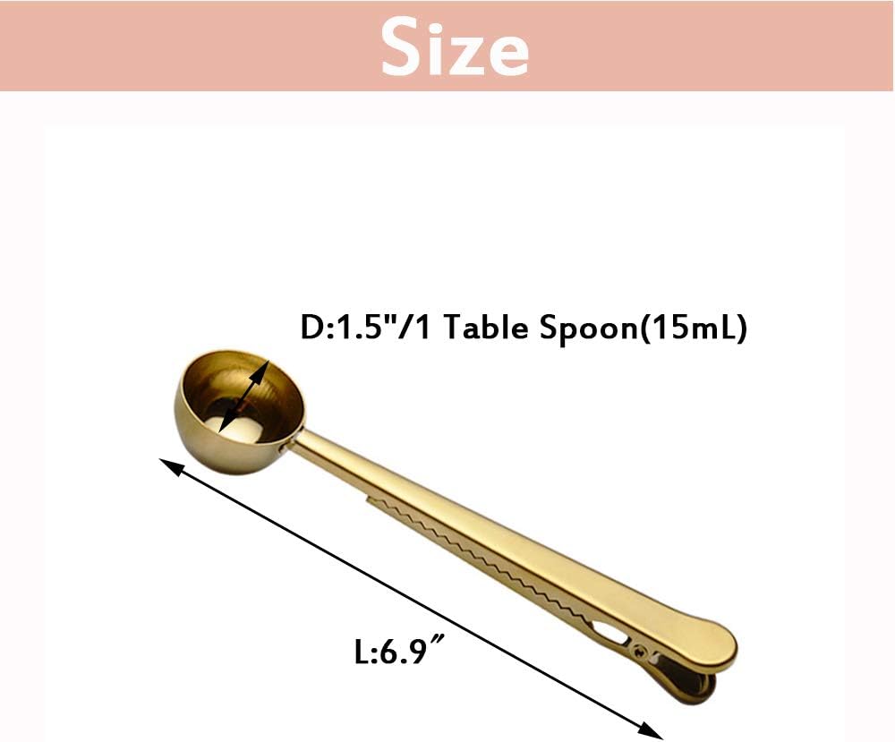 3-PC Coffee Scoop & Clip, 2-in-1 Stainless Steel 1-Tbsp Spoon