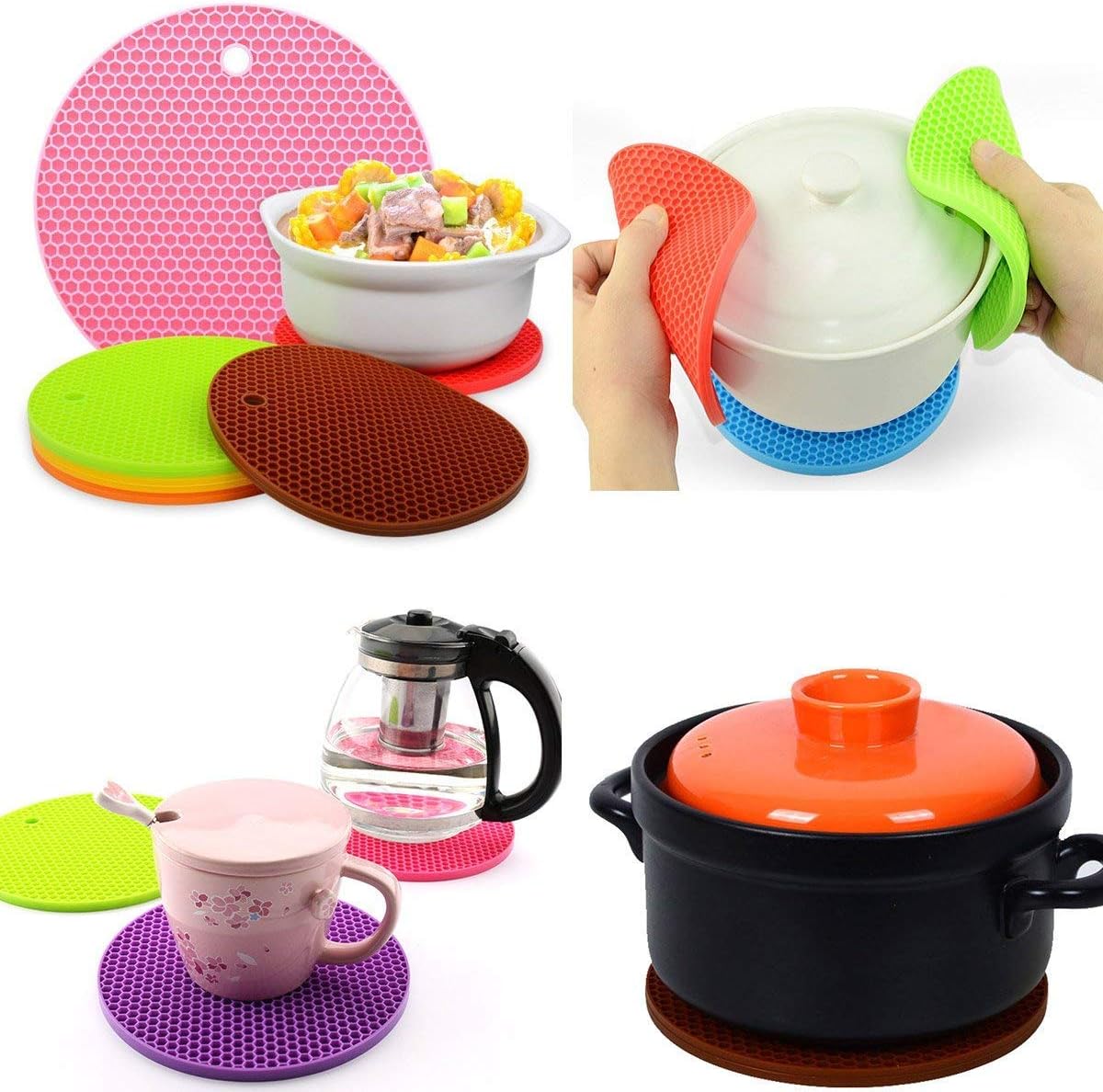 5 Pack Extra Thick Silicone Trivets Heat Resistant Pot Holder and Oven Mitts,Trivets for Hot Dishes,Nonslip Insulation Honeycomb Rubber Hot Pads for Countertop,Multi-Purpose & Flexible Mats,BK