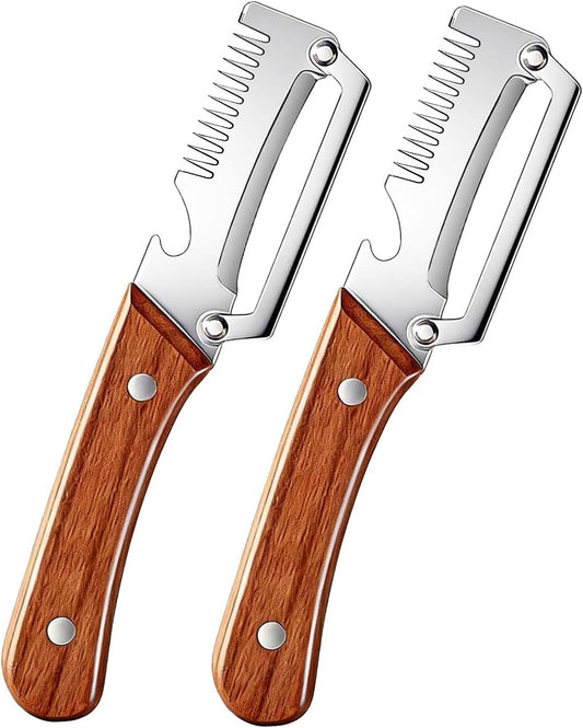 2Pcs Multi Functional Vegetable Peeler for Kitchen, with Bottle Opener and Wooden Handle, 3-in-1 Stainless Steel Kitchen Tool for Fruit Potato Pumpkin(3 in 1)