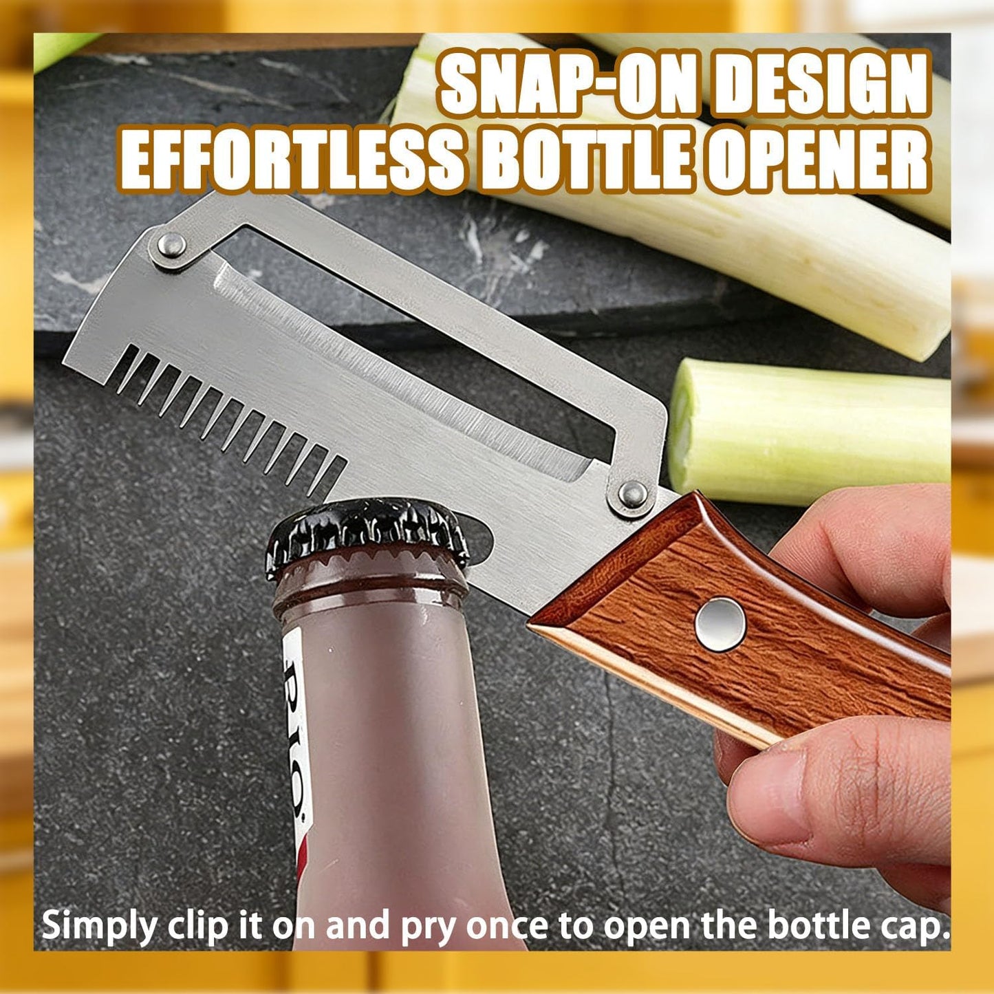 2Pcs Multi Functional Vegetable Peeler for Kitchen, with Bottle Opener and Wooden Handle, 3-in-1 Stainless Steel Kitchen Tool for Fruit Potato Pumpkin(3 in 1)