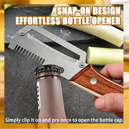 2Pcs Multi Functional Vegetable Peeler for Kitchen, with Bottle Opener and Wooden Handle, 3-in-1 Stainless Steel Kitchen Tool for Fruit Potato Pumpkin(3 in 1)