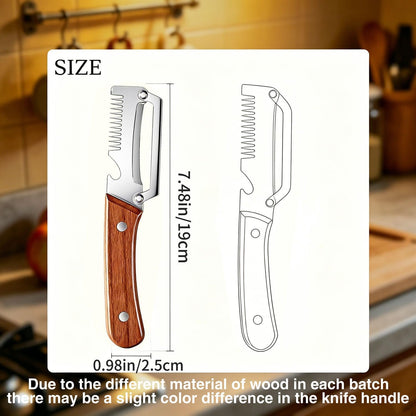 2Pcs Multi Functional Vegetable Peeler for Kitchen, with Bottle Opener and Wooden Handle, 3-in-1 Stainless Steel Kitchen Tool for Fruit Potato Pumpkin(3 in 1)