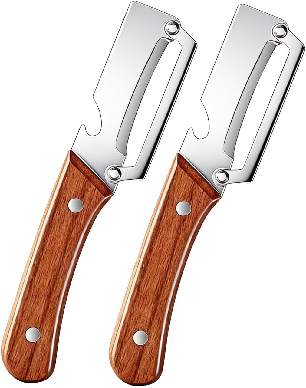2Pcs Multi Functional Vegetable Peeler for Kitchen, with Bottle Opener and Wooden Handle, 3-in-1 Stainless Steel Kitchen Tool for Fruit Potato Pumpkin(3 in 1)